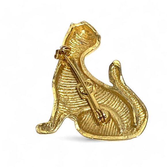 Vintage Gold Tone Cat Brooch Seated Cat Seen In Profile View 3" - Picture 2 of 3